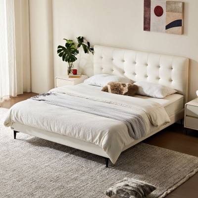 Solid Wood Frame White Color Leather Bed