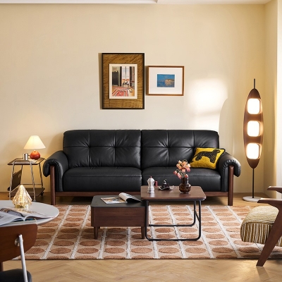 Solid Wood Leather Couch
